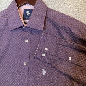 US Polo Assn Shirt Men's M 15 15.5 Button Up Purple Preppy Classic Casual